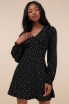 Lulus Sweetie Aura Black And White Polka Dot Mini Dress In Black And White