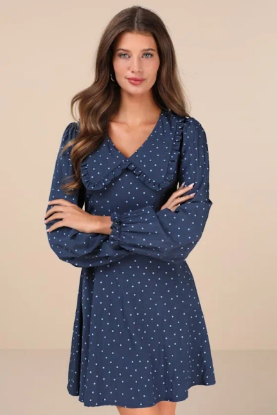 Lulus Sweetie Aura Dark Blue Polka Dot Mini Dress