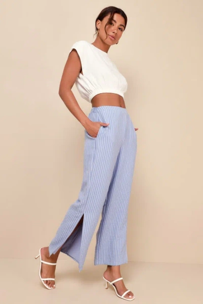 Lulus Sweetly Content Blue Striped High-rise Straight Leg Pants