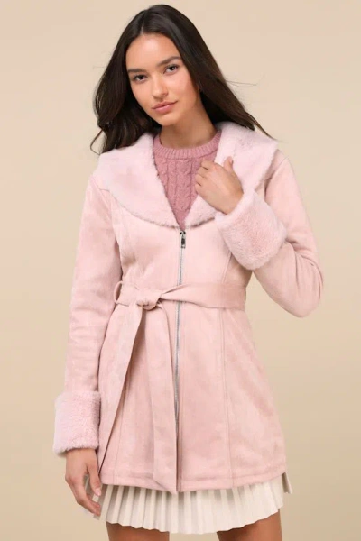 Lulus Sweetly Cozy Light Pink Vegan Suede Faux Fur Coat