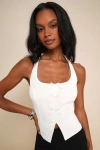 Lulus Sweetly Perfect Ivory Bow Sleeveless Halter Top In Ivory