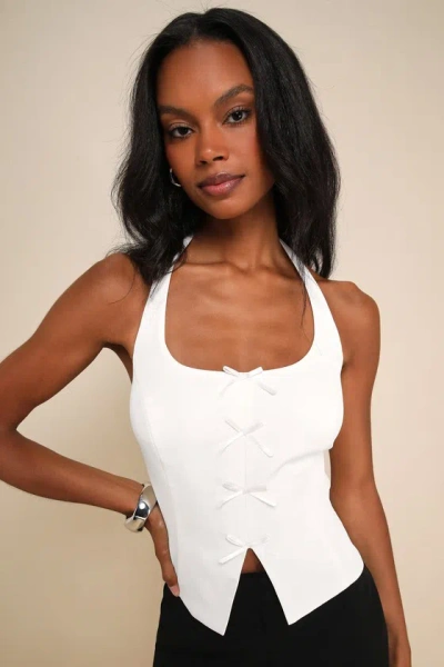 Lulus Sweetly Perfect Ivory Bow Sleeveless Halter Top