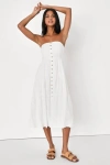 Lulus Sweetness And Sunshine White Strapless Midi Dress With Pockets In White