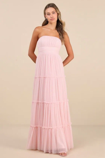 Lulus Sweetness Light Pink Mesh Swiss Dot Tiered Maxi Dress