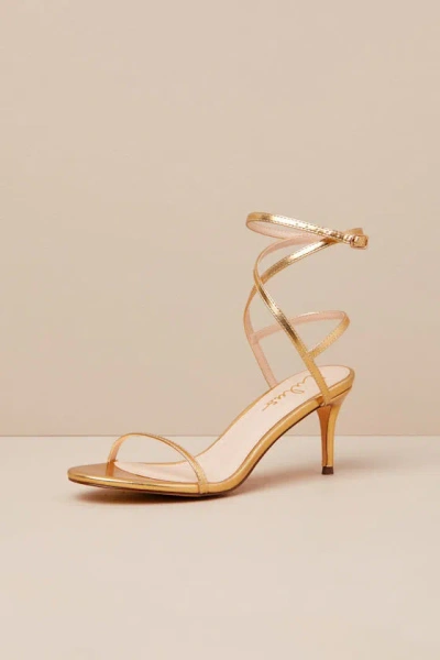 Lulus Sydd Gold Ankle Wrap Low Heel Sandals