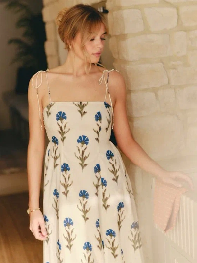 Lulus Syros Cream Floral Tie-strap Midi Dress In Multi