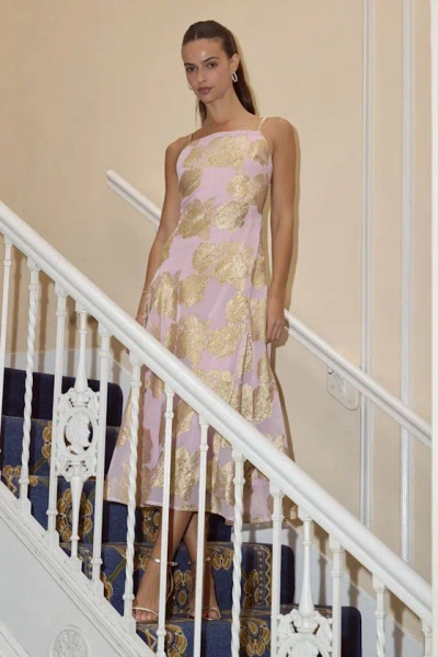 Lulus Tabatha Light Pink Floral Jacquard Midi Dress