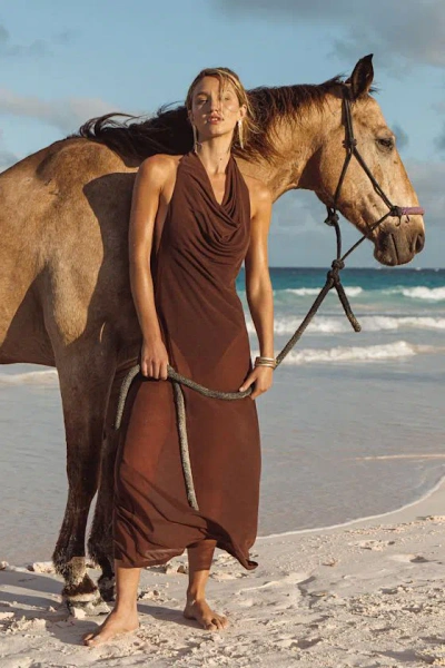 Lulus Tahani Brown Mesh Cowl Maxi Swim Cover-up