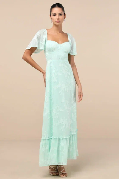 Lulus Tailor Made For You Mint Green Jacquard Lace-up Maxi Dress