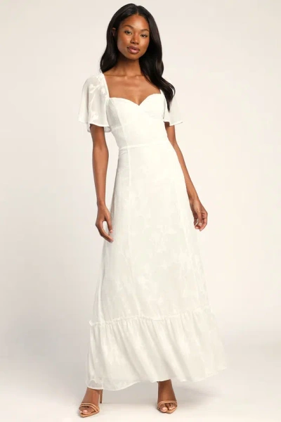 Lulus Tailor Made For You White Jacquard Lace-up Maxi Dress
