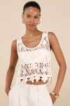 Lulus Taisia Cream Sheer Crochet Knit Tank Top