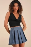 Lulus Taliyah Medium Wash Denim Pleated High-rise Mini Skirt In Blue
