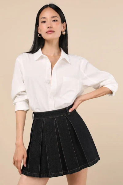 Lulus Taliyah Washed Black Denim Pleated High-rise Mini Skirt