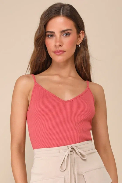 Lulus Talula Rusty Rose Ribbed V-neck Cami Top In Pink