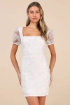 Lulus Tarabya White 3d Floral Beaded Mini Dress In White