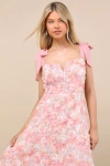 Lulus Tarina Pink Multi 3d Rosette Tie-strap Midi Dress
