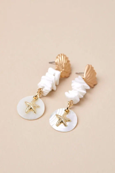 Lulus Tarka White And Gold Seashell Drop Earrings