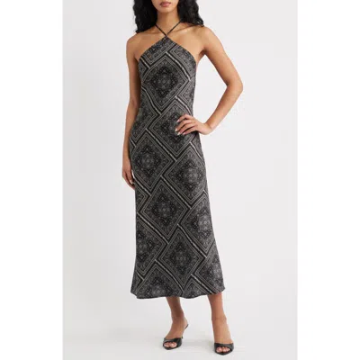 Lulus Tate Bandana Print Midi Dress In Gray