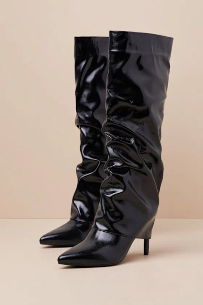 Lulus Teana Black Fold-over Knee-high Boots