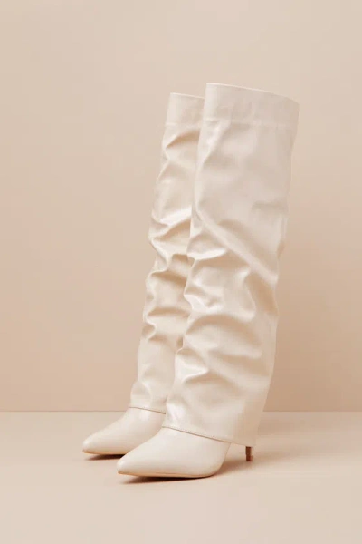 Lulus Teana Bone Fold-over Knee-high Boots In White