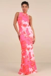 Lulus Telestia Hot Pink Abstract Mesh Mermaid Maxi Dress In Hot Pink
