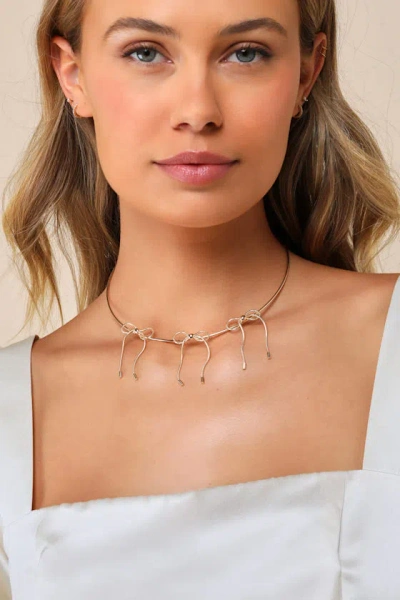 Lulus Tender Charisma Gold Bow Choker Necklace