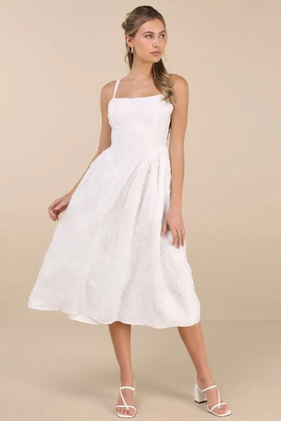 Lulus Teodora White Floral Applique Lace-up Midi Dress