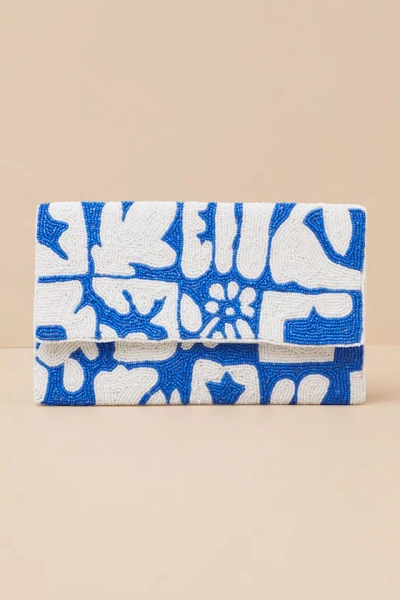 Lulus Teofila Blue Abstract Beaded Clutch