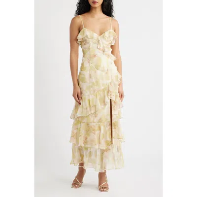 Lulus Tessia Ruffle Evening Dress In Neutral
