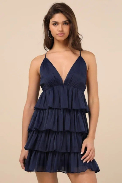 Lulus The Party's Tier Navy Organza Tiered Backless Mini Dress
