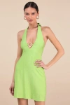 Lulus Theresia Lime Green O-ring Halter Mini Dress