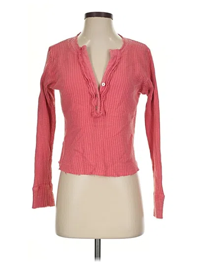 Pre-owned Lulus Thermal Top Pink Plunge Neckline Tops