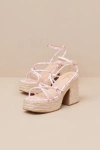 Lulus Thomasin Pink Tropical Print Platform High Heel Sandals In Animal Print
