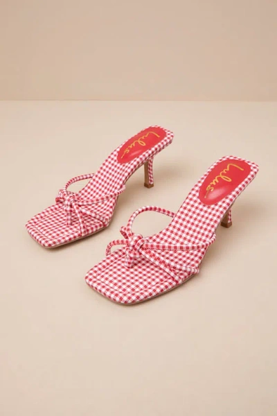 Lulus Thorian Red Gingham Knotted Thong High Heel Sandals