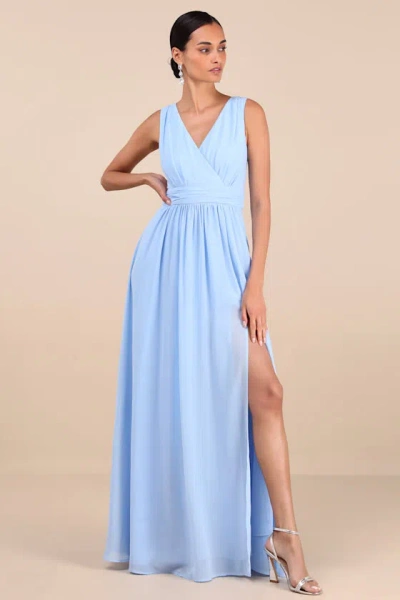 Lulus Thoughts Of Hue Light Blue Surplice Maxi Dress