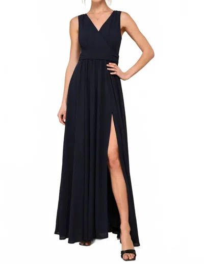 Lulus Thoughts Of Surplice Maxi Dress In Navy In Black