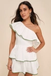 Lulus Thriving Sunshine White One-shoulder Rickrack Skort Romper In White