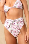 Lulus Tide Time White Floral Tie-front Bikini Bottoms In White