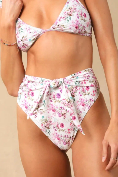 Lulus Tide Time White Floral Tie-front Bikini Bottoms