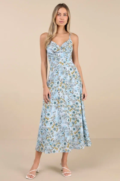 Lulus Tie With You Light Blue Floral Print Tie-back Midi Dress