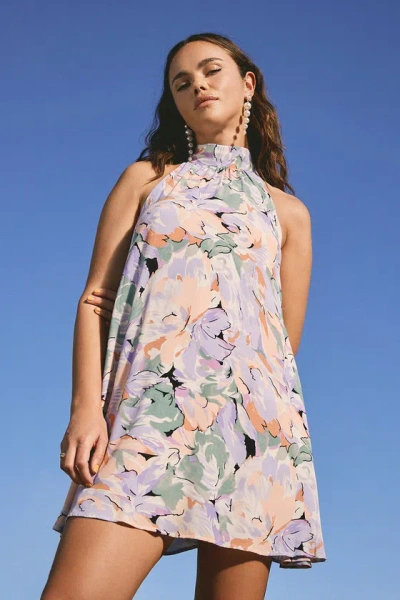 Lulus Tied Back To You Lavender Multi Floral Print Mini Shift Dress In Purple