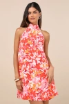 Lulus Tied Back To You Red And Pink Floral Print Mini Shift Dress In Red And Pink