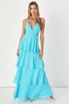 Lulus Tier And Now Blue Tie-back Tiered Maxi Dress In Blue