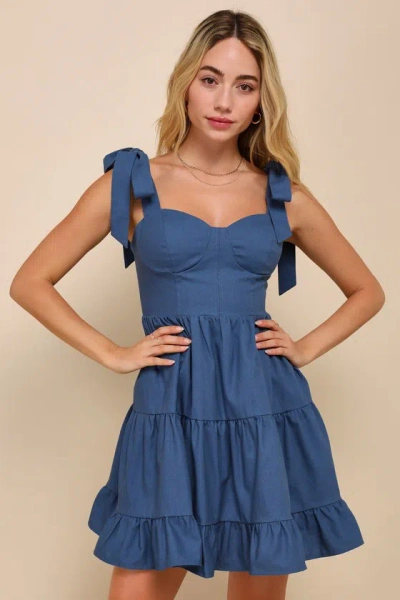 Lulus Tier-ly Delightful Blue Tie-strap Tiered Bustier Mini Dress