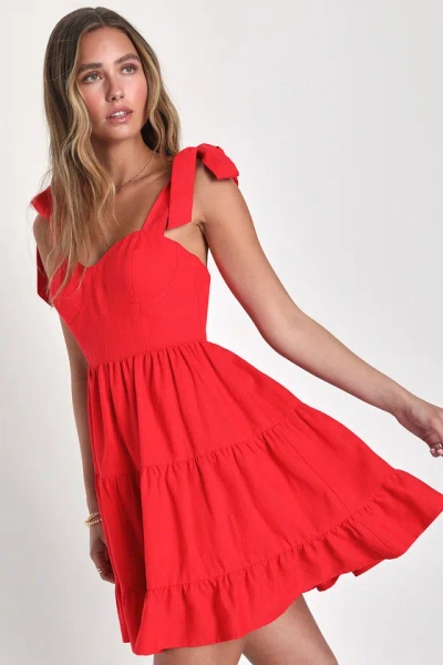 Lulus Tier-ly Delightful Red Tie-strap Tiered Bustier Mini Dress