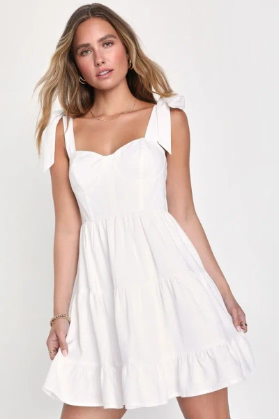 Lulus Tier-ly Delightful White Tie-strap Tiered Bustier Mini Dress