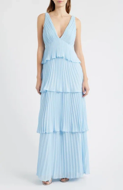 Lulus Tiered Gown Pleated In Blue
