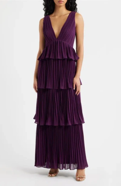 Lulus Tiered Gown Pleated In Purple