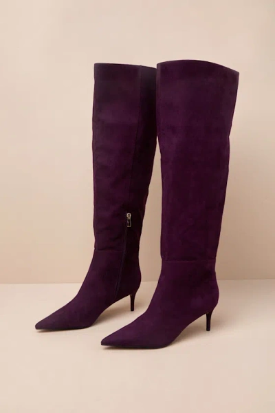 Lulus Tierny Eggplant Suede Pointed-toe Over-the-knee Boots In Purple