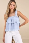 Lulus Tiers To Summer Blue Tie-strap Tiered Tank Top In Blue